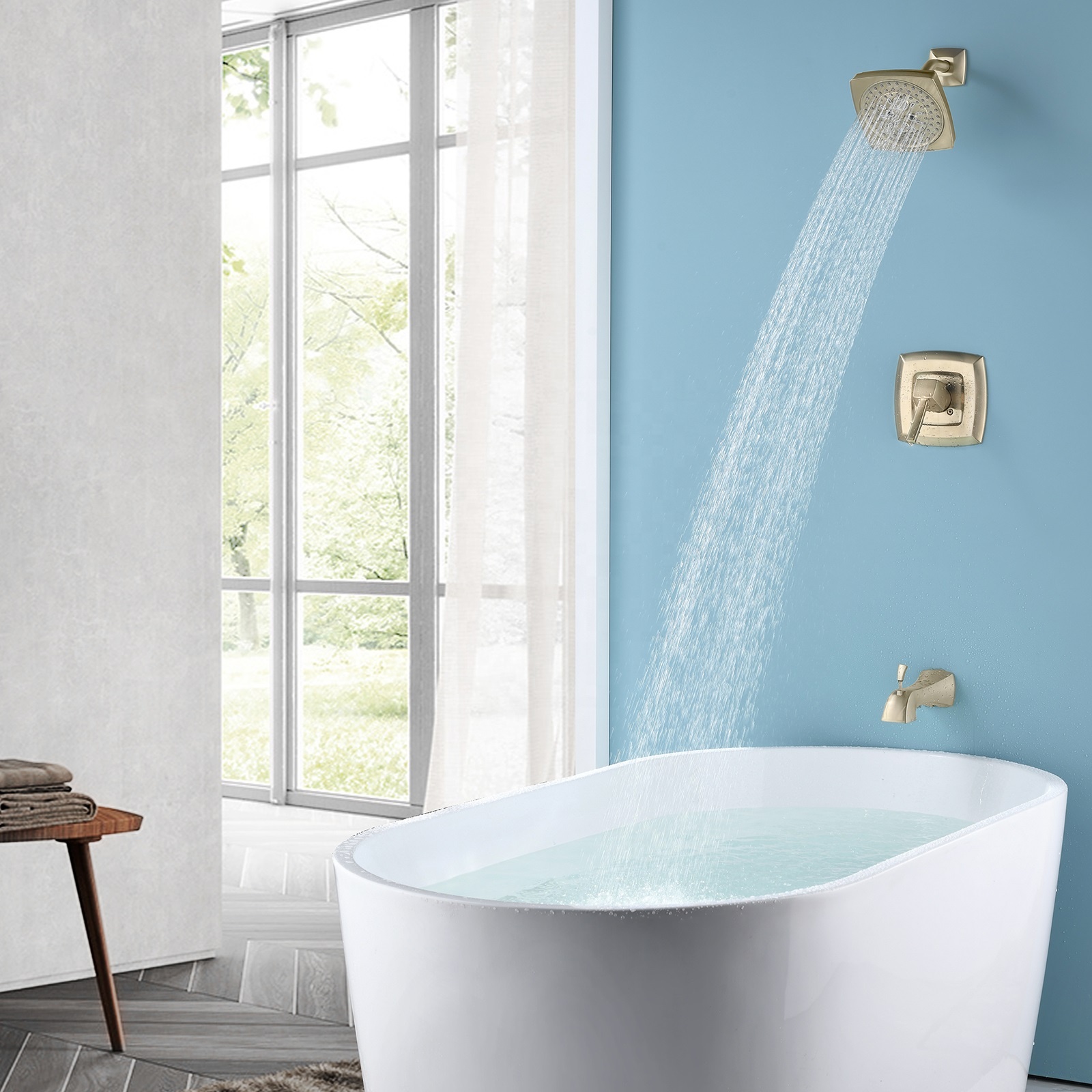 Grifo de ducha UPC de estilo Vintage, grifo de ducha de lluvia y baño oculto, grifo para baño, grifo de bañera de oro cepillado