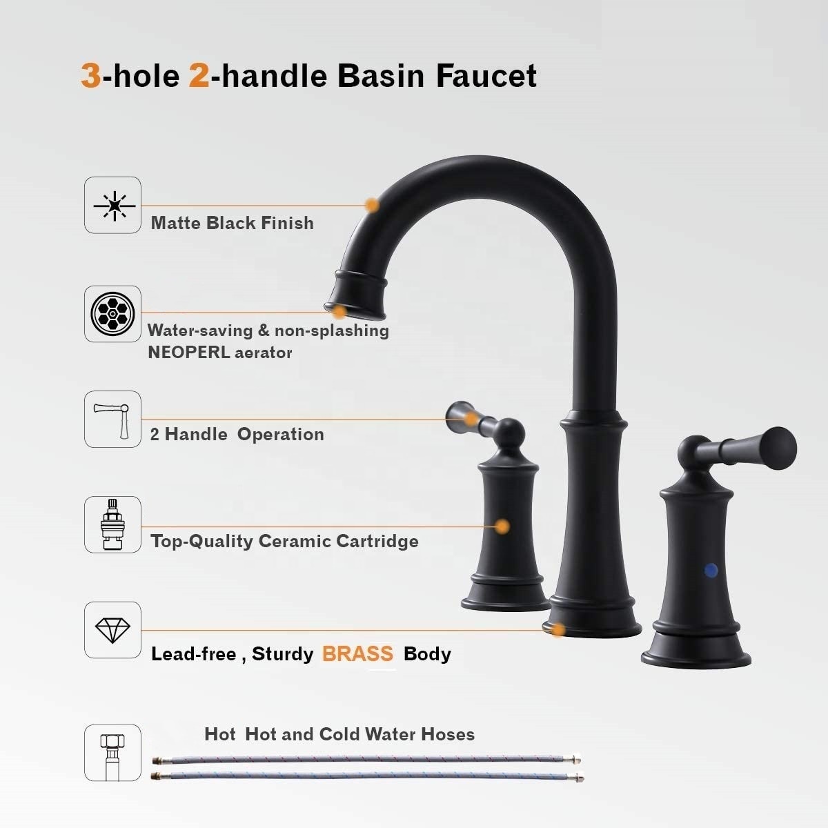 American Classic Water Mixer Faucets Three Hole Dural Handles Tap Grifo de baño Grifo de lavabo